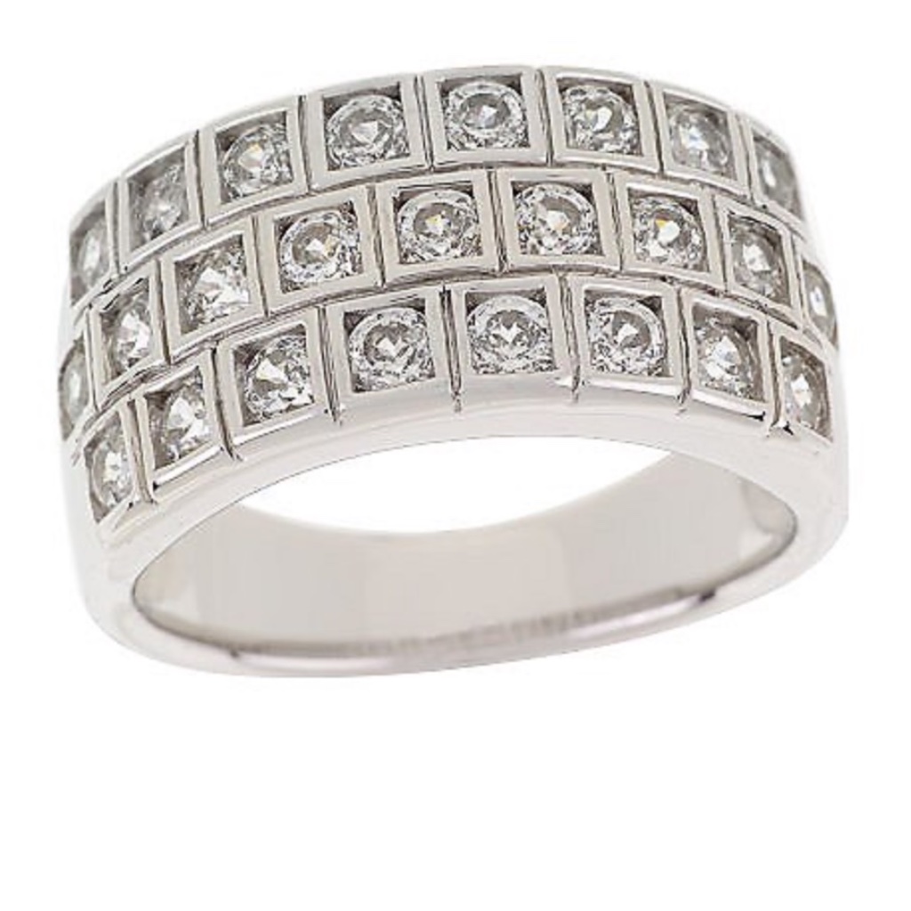 Qvc Epiphany Platinum Clad Diamonique 100-Facet Multi-Row Ring. 0382